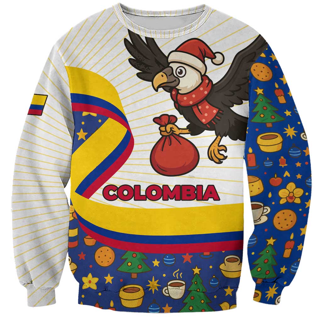 Colombia Christmas Sweatshirt with Santa Condor Gift Bag and Holiday Food Pattern - Wonder Print Shop