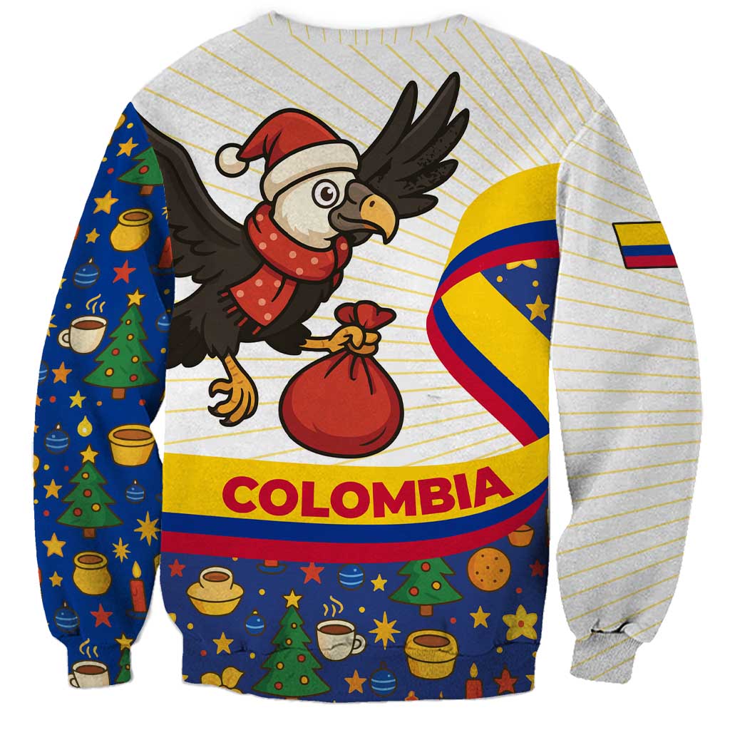 Colombia Christmas Sweatshirt with Santa Condor Gift Bag and Holiday Food Pattern - Wonder Print Shop