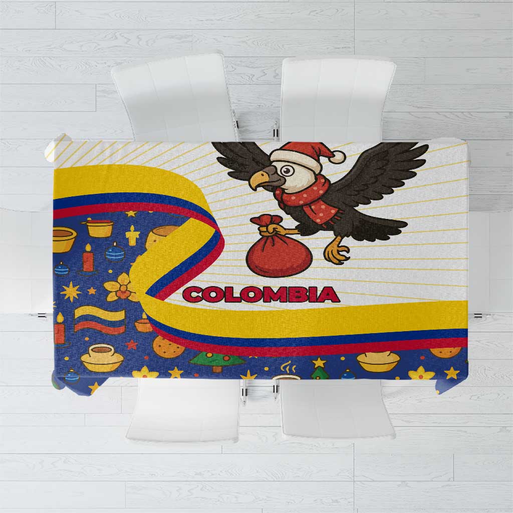Colombia Christmas Tablecloth with Santa Condor Gift Bag and Holiday Food Pattern - Wonder Print Shop