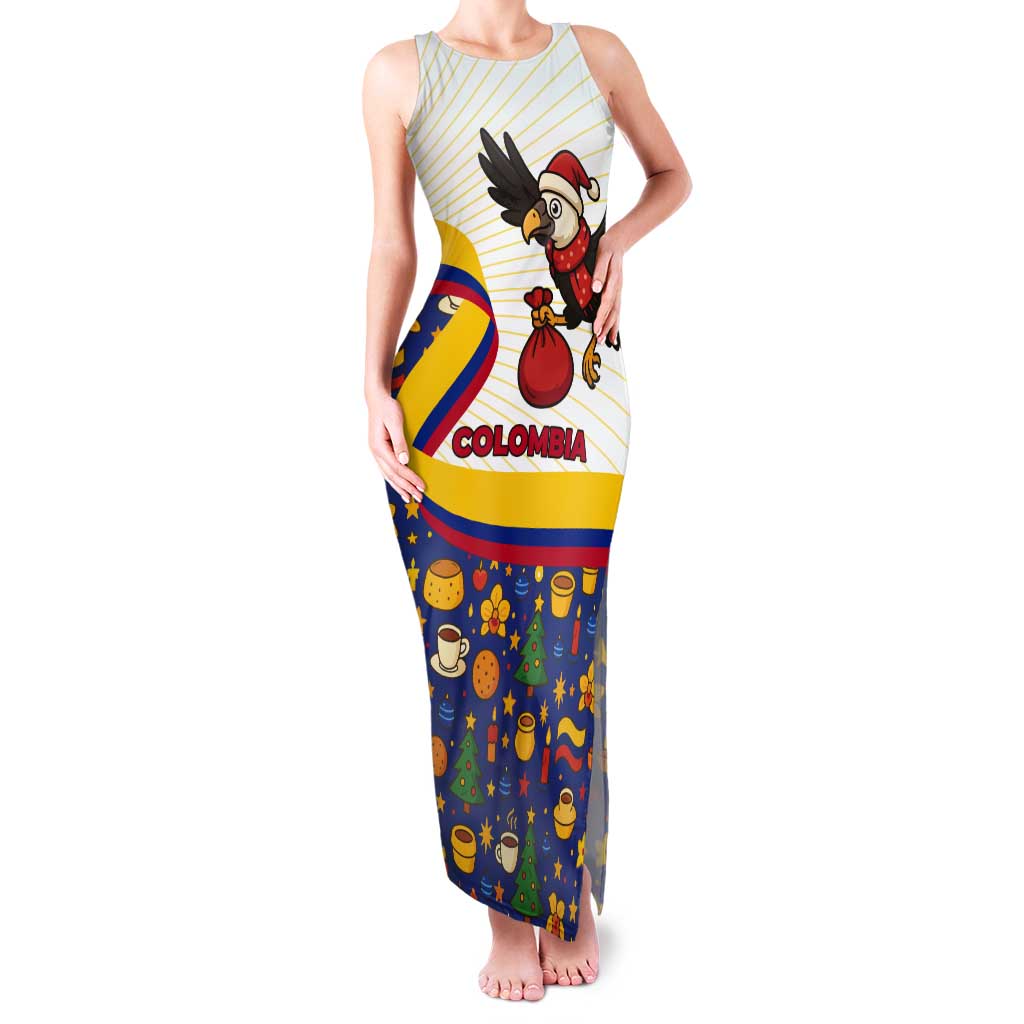 Colombia Christmas Tank Maxi Dress with Santa Condor Gift Bag and Holiday Food Pattern - Wonder Print Shop