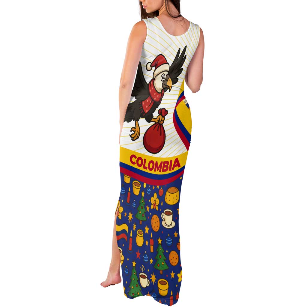 Colombia Christmas Tank Maxi Dress with Santa Condor Gift Bag and Holiday Food Pattern - Wonder Print Shop