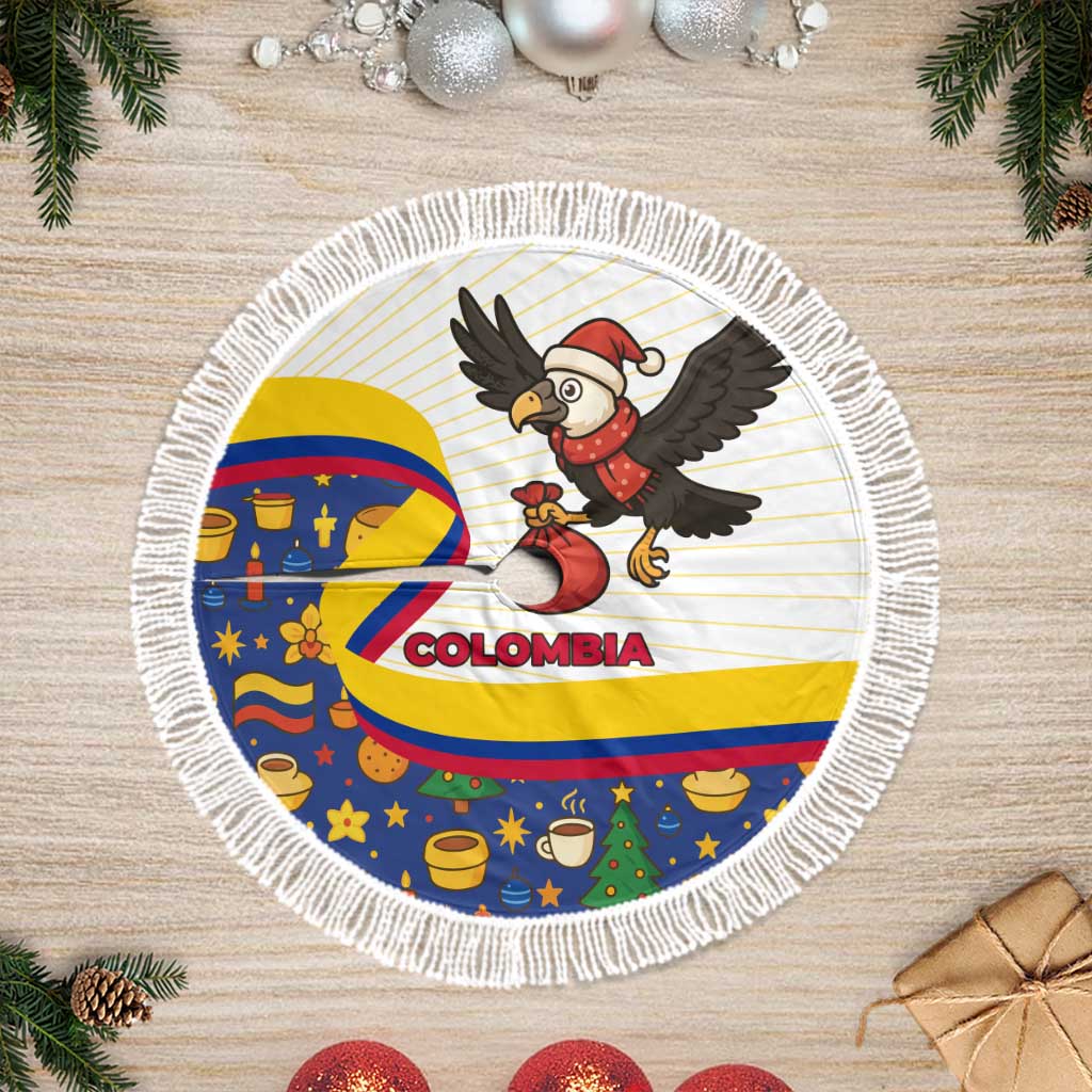 Colombia Christmas Tree Skirt with Santa Condor Gift Bag and Holiday Food Pattern - Wonder Print Shop