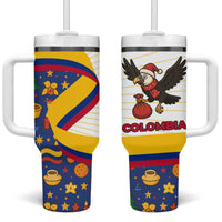 Colombia Christmas Tumbler With Handle with Santa Condor Gift Bag and Holiday Food Pattern - Wonder Print Shop