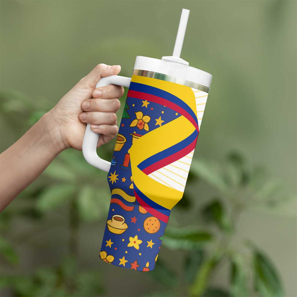 Colombia Christmas Tumbler With Handle with Santa Condor Gift Bag and Holiday Food Pattern - Wonder Print Shop