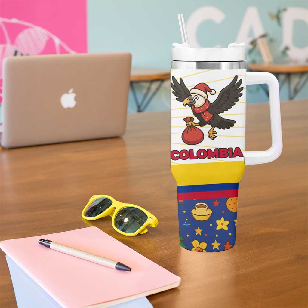 Colombia Christmas Tumbler With Handle with Santa Condor Gift Bag and Holiday Food Pattern - Wonder Print Shop