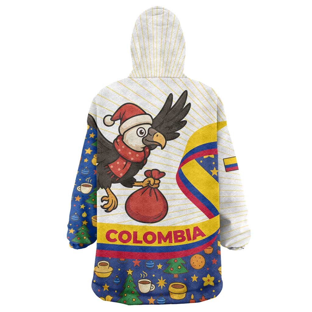 Colombia Christmas Wearable Blanket Hoodie with Santa Condor Gift Bag and Holiday Food Pattern - Wonder Print Shop