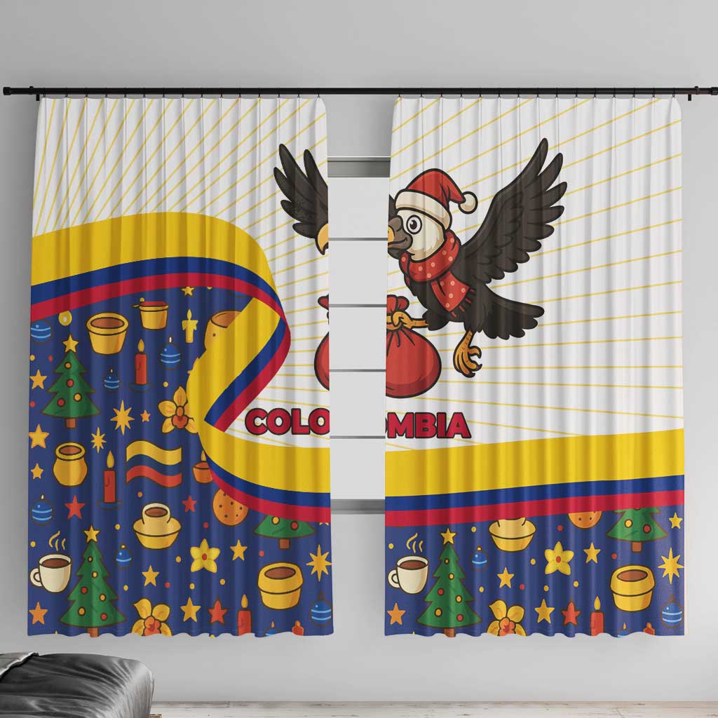 Colombia Christmas Window Curtain with Santa Condor Gift Bag and Holiday Food Pattern - Wonder Print Shop