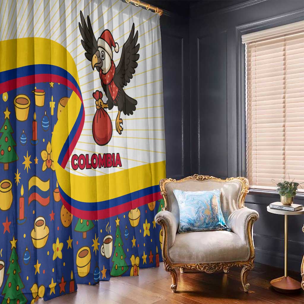 Colombia Christmas Window Curtain with Santa Condor Gift Bag and Holiday Food Pattern - Wonder Print Shop