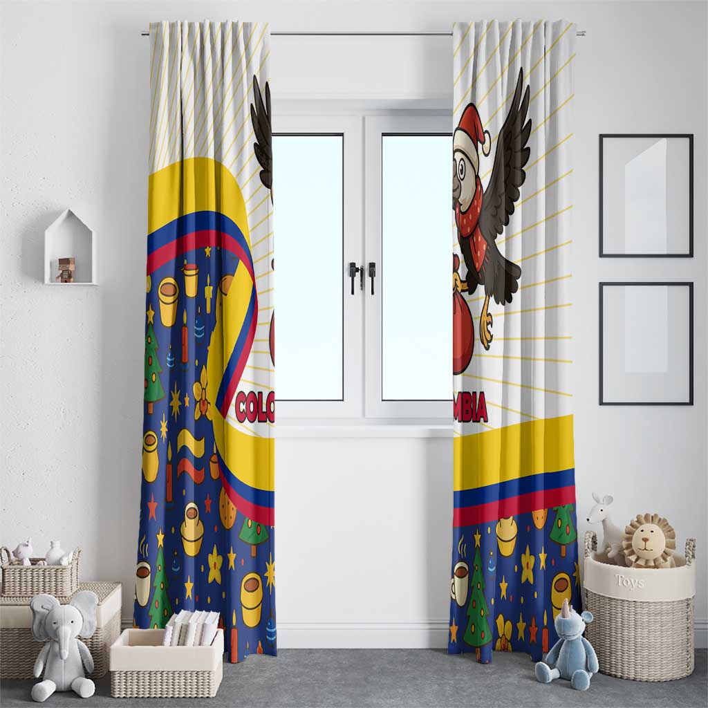 Colombia Christmas Window Curtain with Santa Condor Gift Bag and Holiday Food Pattern - Wonder Print Shop