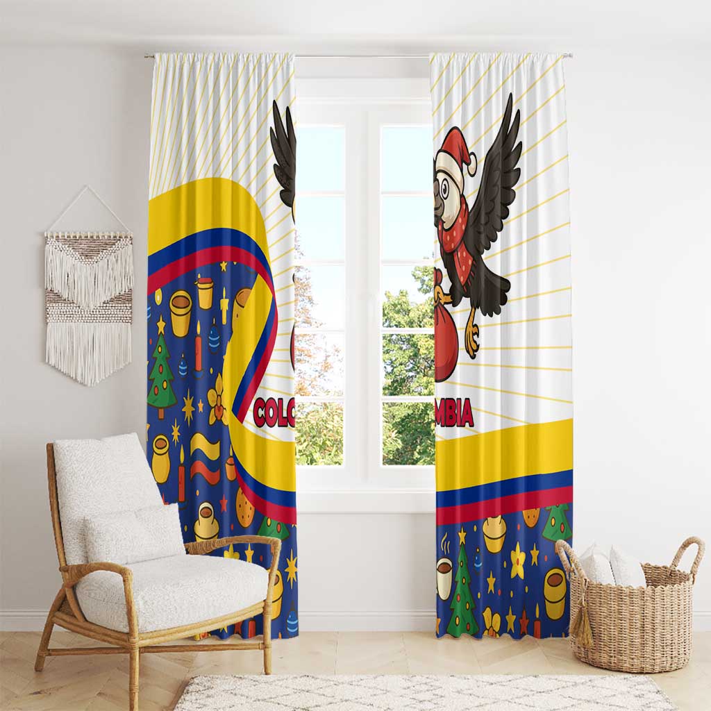 Colombia Christmas Window Curtain with Santa Condor Gift Bag and Holiday Food Pattern - Wonder Print Shop