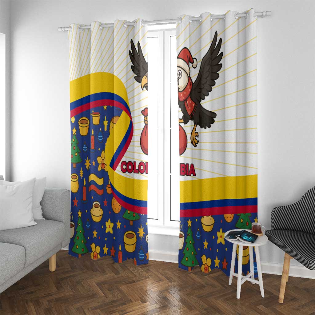 Colombia Christmas Window Curtain with Santa Condor Gift Bag and Holiday Food Pattern - Wonder Print Shop