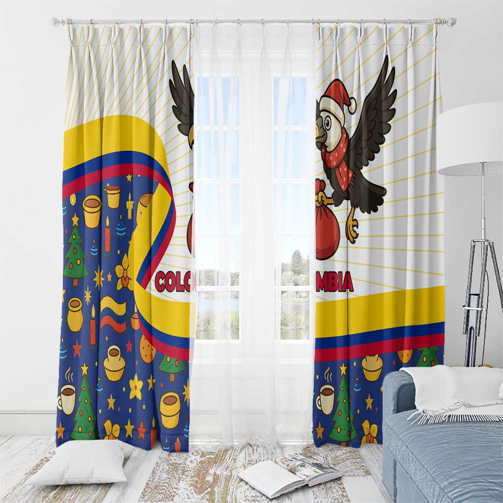 Colombia Christmas Window Curtain with Santa Condor Gift Bag and Holiday Food Pattern - Wonder Print Shop