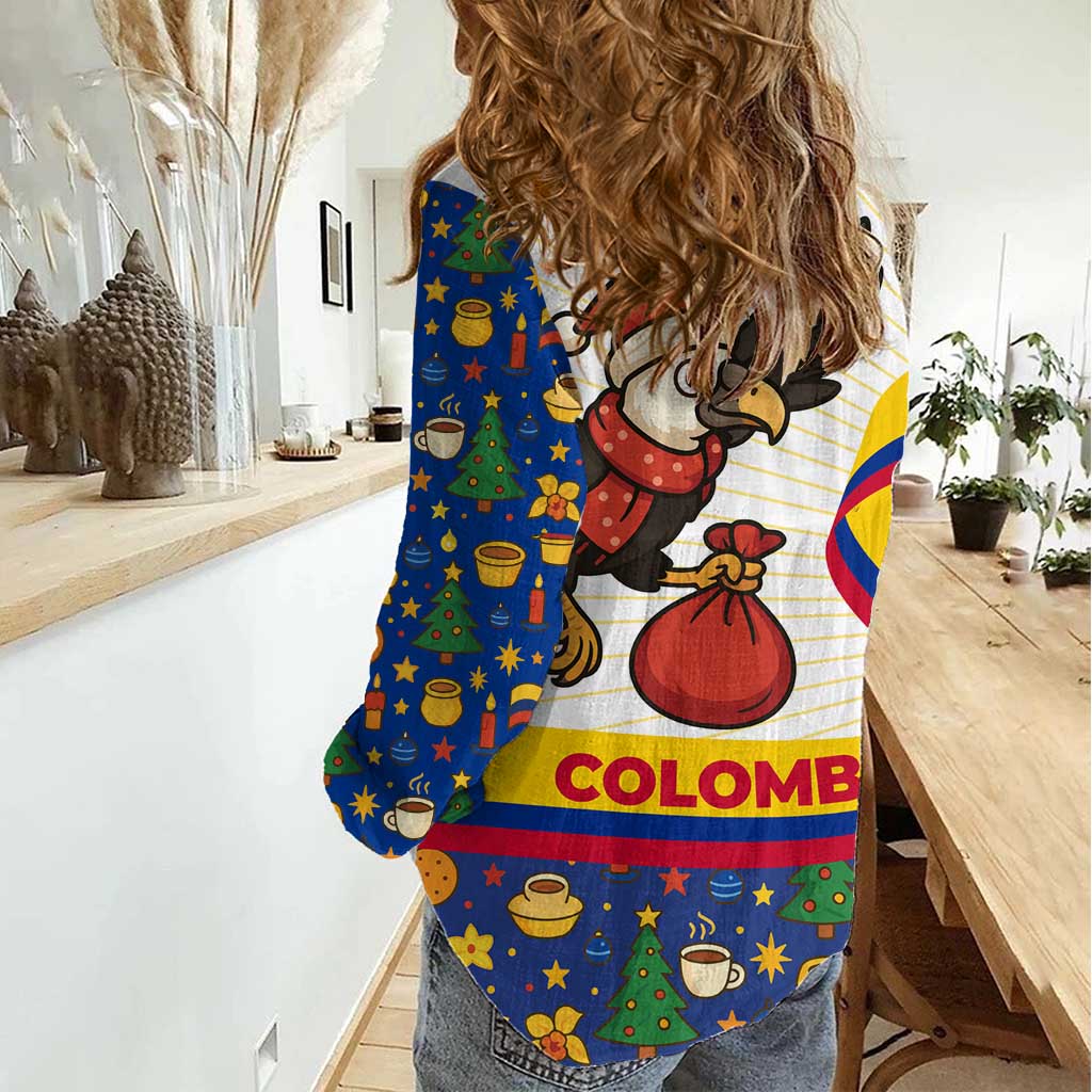 Colombia Christmas Women Casual Shirt with Santa Condor Gift Bag and Holiday Food Pattern - Wonder Print Shop