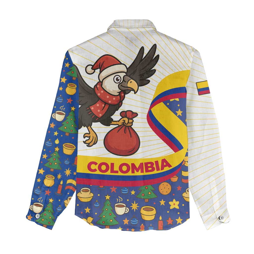 Colombia Christmas Women Casual Shirt with Santa Condor Gift Bag and Holiday Food Pattern - Wonder Print Shop