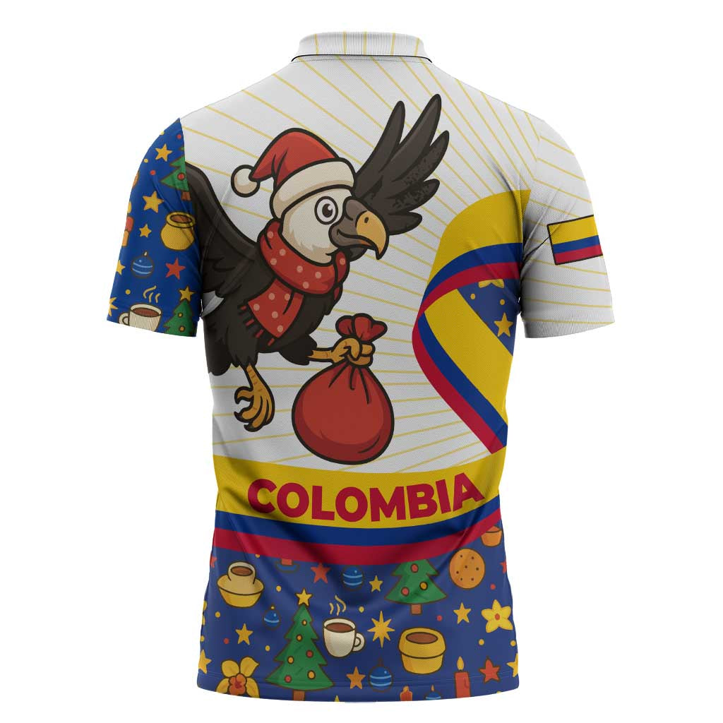 Colombia Christmas Zipper Polo Shirt with Santa Condor Gift Bag and Holiday Food Pattern - Wonder Print Shop