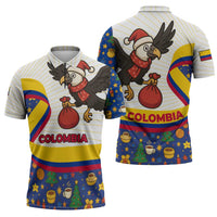 Colombia Christmas Zipper Polo Shirt with Santa Condor Gift Bag and Holiday Food Pattern - Wonder Print Shop