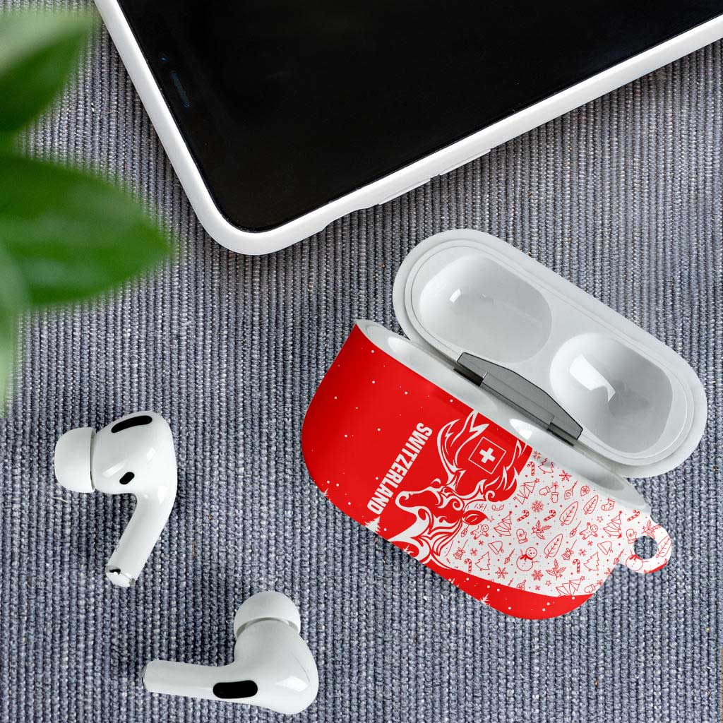 Switzerland Christmas AirPods Case with Red Reindeer Snow Forest and Holiday Icon - Wonder Print Shop