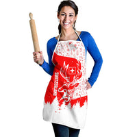 Switzerland Christmas Apron with Red Reindeer Snow Forest and Holiday Icon - Wonder Print Shop