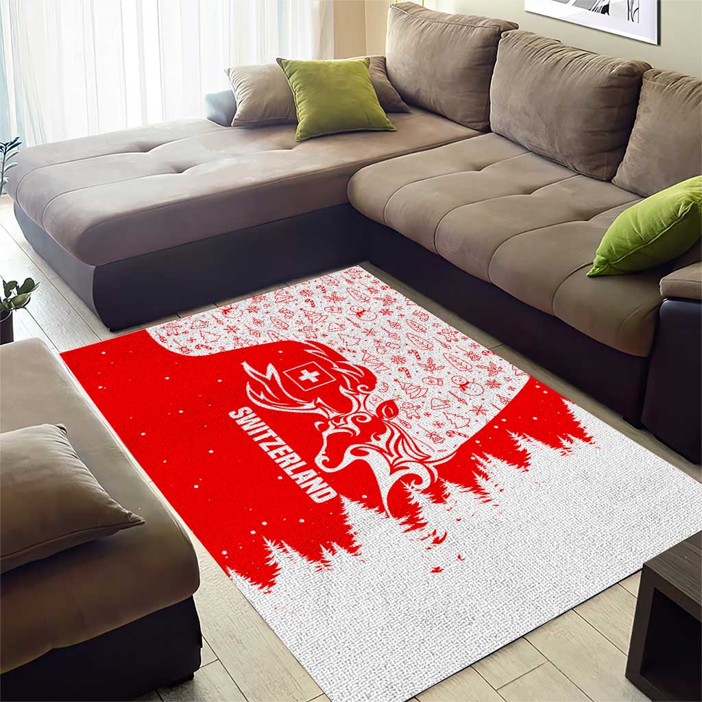 Switzerland Christmas Area Rug with Red Reindeer Snow Forest and Holiday Icon - Wonder Print Shop