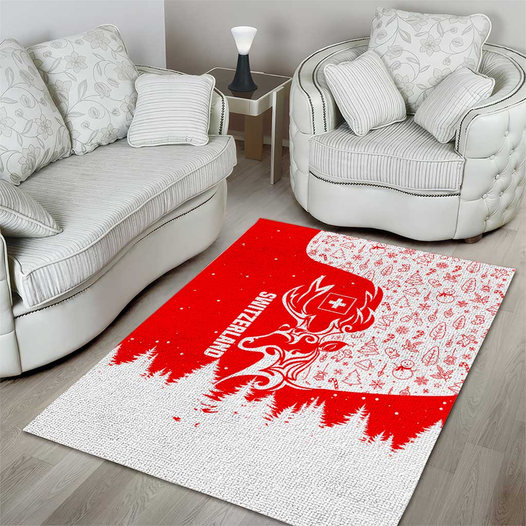 Switzerland Christmas Area Rug with Red Reindeer Snow Forest and Holiday Icon - Wonder Print Shop
