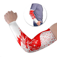 Switzerland Christmas Arm Sleeves with Red Reindeer Snow Forest and Holiday Icon - Wonder Print Shop
