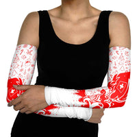Switzerland Christmas Arm Sleeves with Red Reindeer Snow Forest and Holiday Icon - Wonder Print Shop