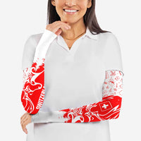 Switzerland Christmas Arm Sleeves with Red Reindeer Snow Forest and Holiday Icon - Wonder Print Shop