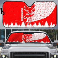 Switzerland Christmas Auto Sun Shade with Red Reindeer Snow Forest and Holiday Icon - Wonder Print Shop