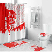 Switzerland Christmas Bathroom Set with Red Reindeer Snow Forest and Holiday Icon - Wonder Print Shop