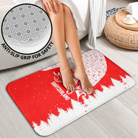 Switzerland Christmas Bathroom Set with Red Reindeer Snow Forest and Holiday Icon - Wonder Print Shop