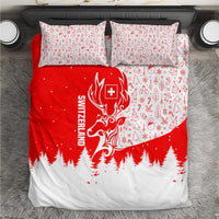 Switzerland Christmas Bedding Set with Red Reindeer Snow Forest and Holiday Icon - Wonder Print Shop