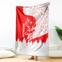 Switzerland Christmas Blanket with Red Reindeer Snow Forest and Holiday Icon - Wonder Print Shop