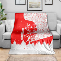Switzerland Christmas Blanket with Red Reindeer Snow Forest and Holiday Icon - Wonder Print Shop
