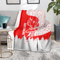 Switzerland Christmas Blanket with Red Reindeer Snow Forest and Holiday Icon - Wonder Print Shop