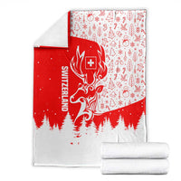 Switzerland Christmas Blanket with Red Reindeer Snow Forest and Holiday Icon - Wonder Print Shop