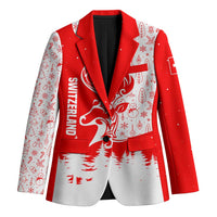 Switzerland Christmas Blazer with Red Reindeer Snow Forest and Holiday Icon - Wonder Print Shop