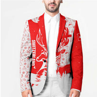 Switzerland Christmas Blazer with Red Reindeer Snow Forest and Holiday Icon - Wonder Print Shop