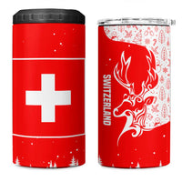 Switzerland Christmas 4 in 1 Can Cooler Tumbler with Red Reindeer Snow Forest and Holiday Icon - Wonder Print Shop