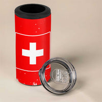 Switzerland Christmas 4 in 1 Can Cooler Tumbler with Red Reindeer Snow Forest and Holiday Icon - Wonder Print Shop