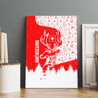 Switzerland Christmas Canvas Wall Art with Red Reindeer Snow Forest and Holiday Icon - Wonder Print Shop