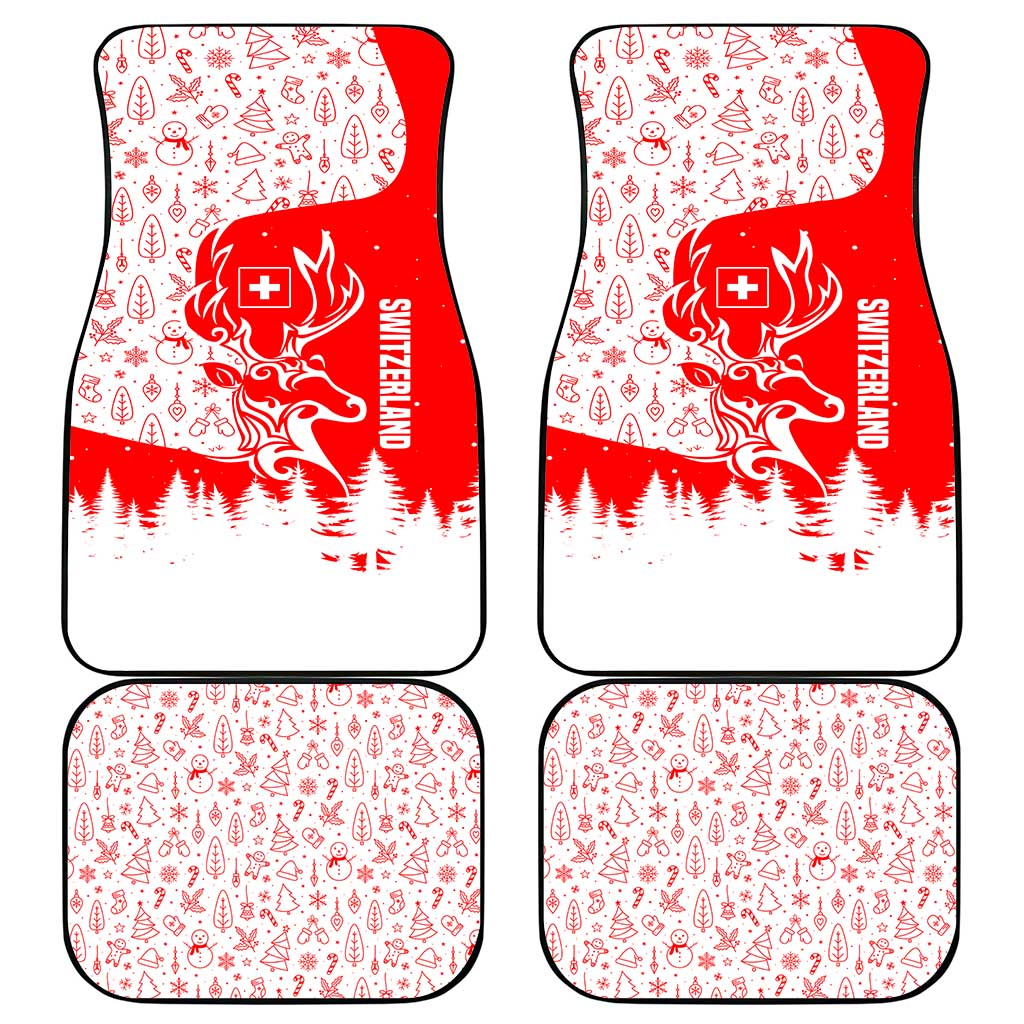 Switzerland Christmas Car Mats with Red Reindeer Snow Forest and Holiday Icon - Wonder Print Shop