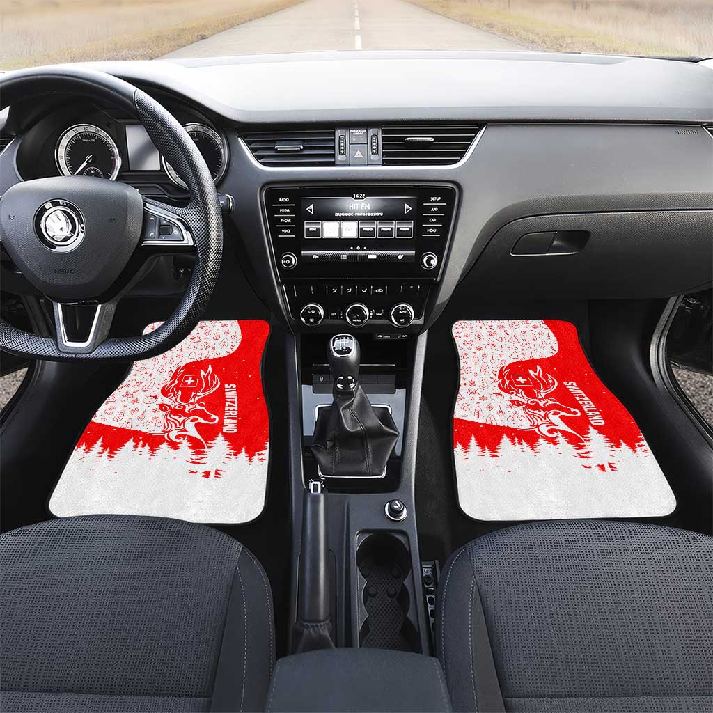 Switzerland Christmas Car Mats with Red Reindeer Snow Forest and Holiday Icon - Wonder Print Shop