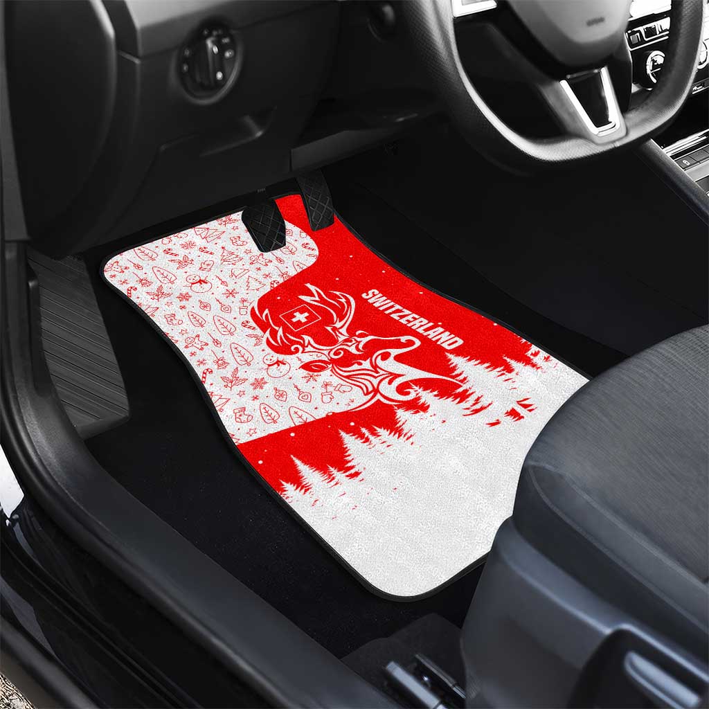 Switzerland Christmas Car Mats with Red Reindeer Snow Forest and Holiday Icon - Wonder Print Shop