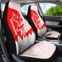 Switzerland Christmas Car Seat Cover with Red Reindeer Snow Forest and Holiday Icon - Wonder Print Shop