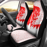 Switzerland Christmas Car Seat Cover with Red Reindeer Snow Forest and Holiday Icon - Wonder Print Shop