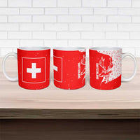 Switzerland Christmas Ceramic Mug with Red Reindeer Snow Forest and Holiday Icon - Wonder Print Shop