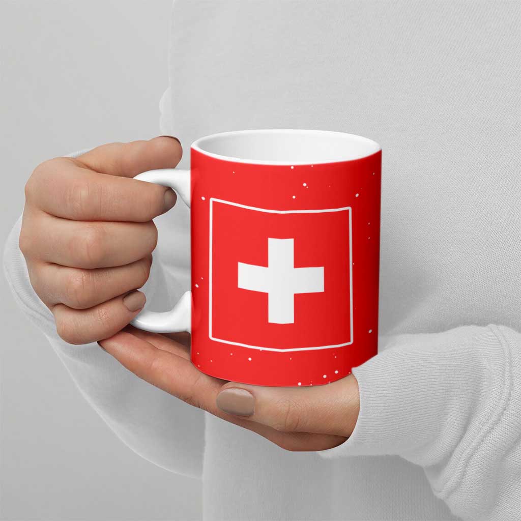 Switzerland Christmas Ceramic Mug with Red Reindeer Snow Forest and Holiday Icon - Wonder Print Shop