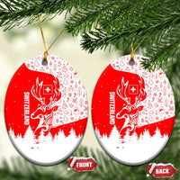 Switzerland Christmas Ceramic Ornament with Red Reindeer Snow Forest and Holiday Icon - Wonder Print Shop