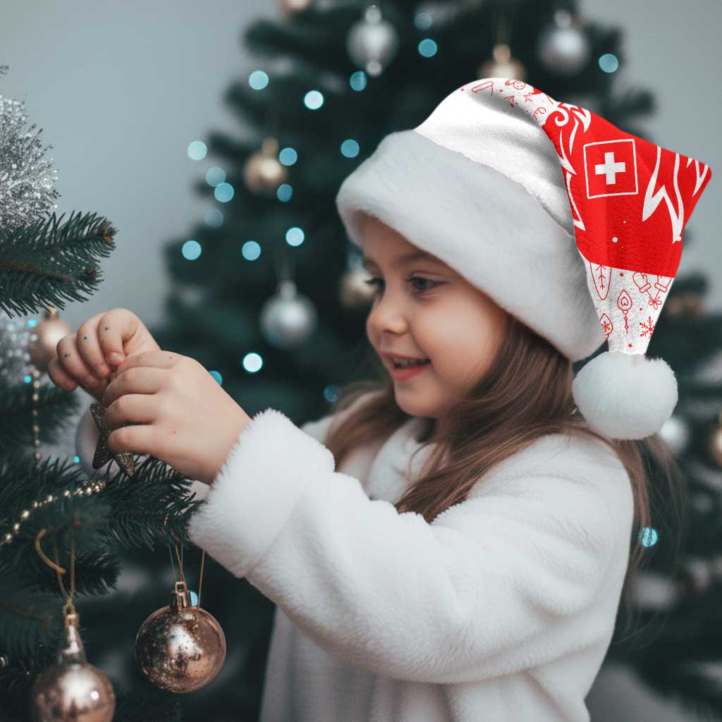 Switzerland Christmas Santa Hat with Red Reindeer Snow Forest and Holiday Icon - Wonder Print Shop