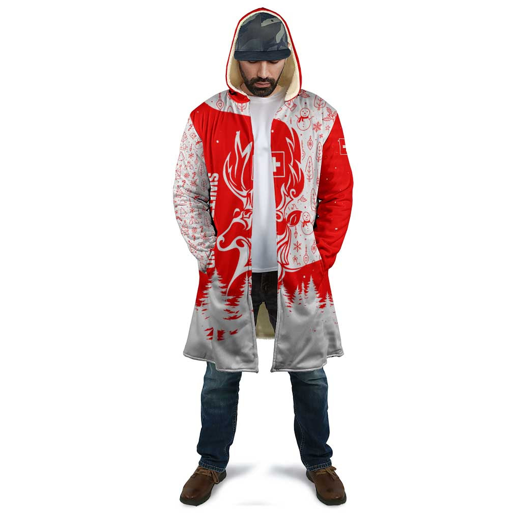 Switzerland Christmas Cloak with Red Reindeer Snow Forest and Holiday Icon - Wonder Print Shop